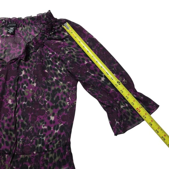 Apostrophe Top Women Medium Purple Leopard Floral Sheer Bell Sleeve Boho Peasant - Picture 6 of 12
